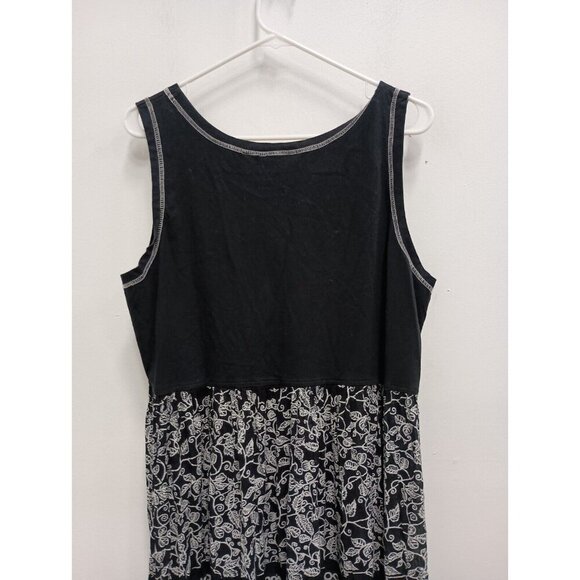 Vintage 90s Point One Womens BOHO Maxi Dress  XL Black White Embroidered Floral - Picture 7 of 8